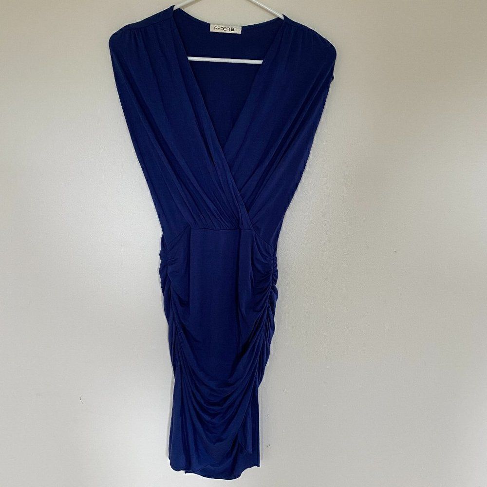 Arden B Wrap Shirred Bodycon Mini Dress Blue Size Small